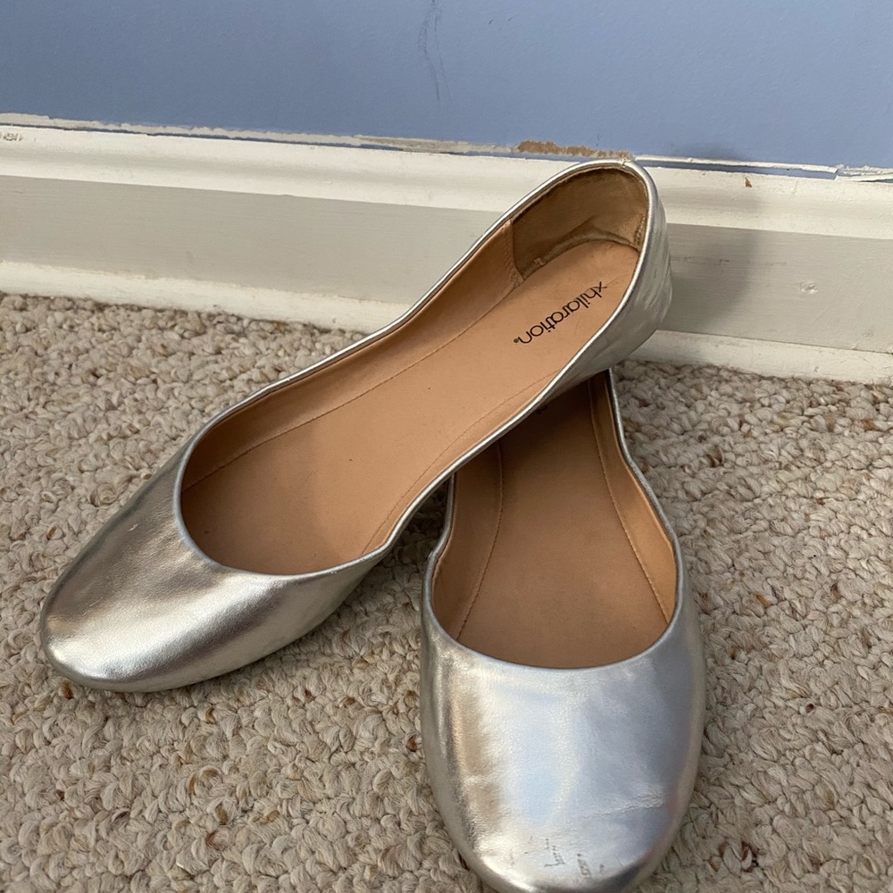 Silver ballet flats